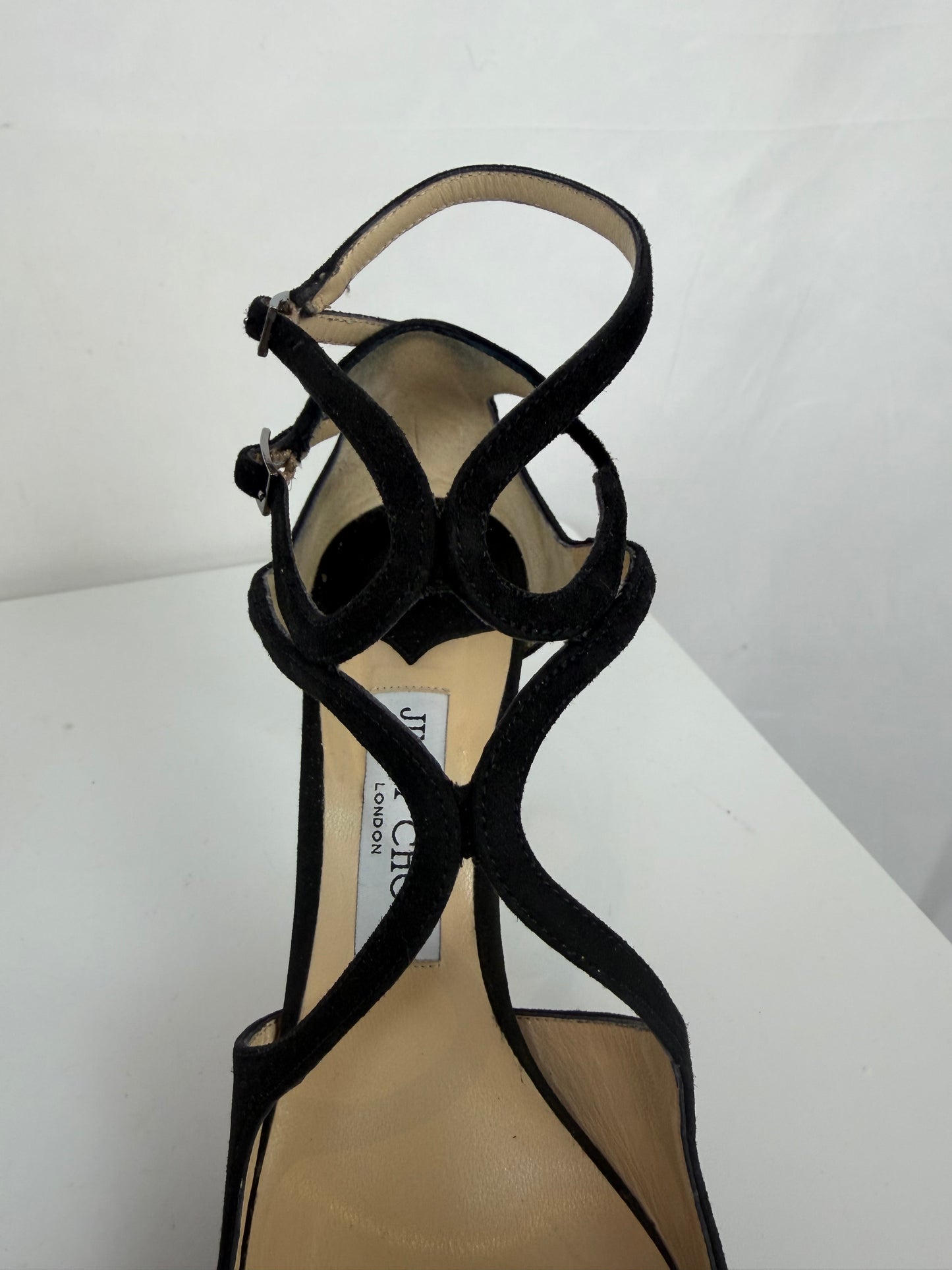 Jimmy Choo Black Suede Lancer Caged 100MM Pumps