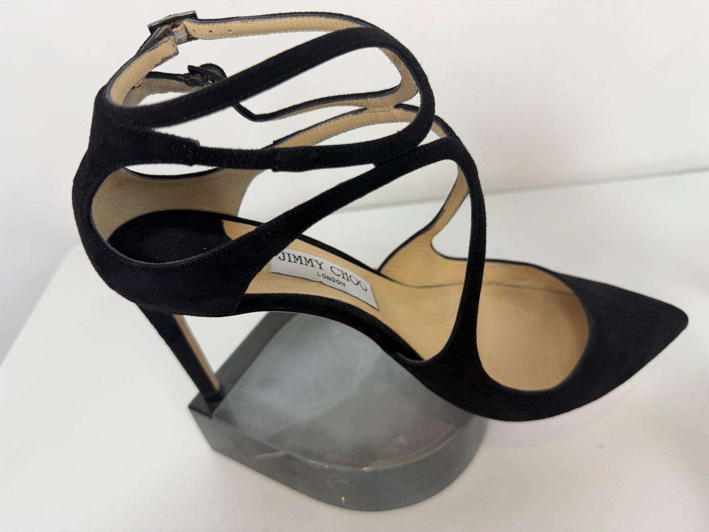 Jimmy Choo Black Suede Lancer Caged 100MM Pumps