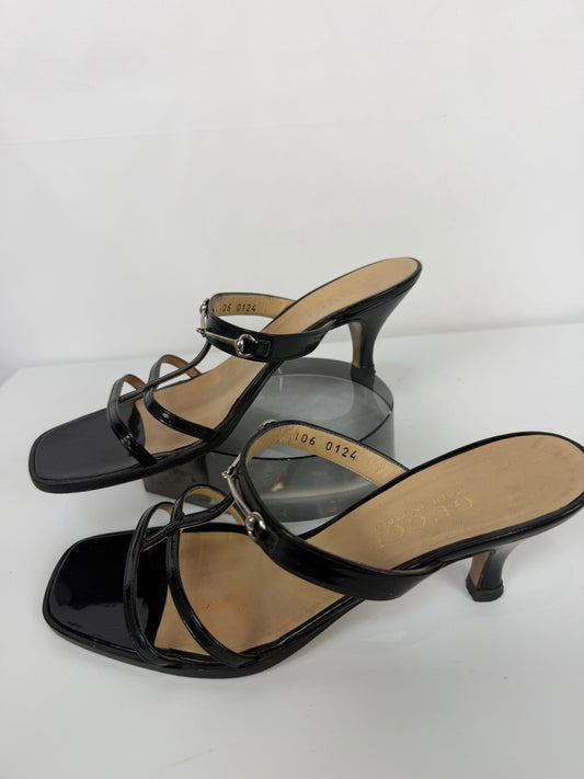 Chanel Black Patent Leather Espadrille Slides
