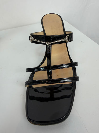 Chanel Black Patent Leather Espadrille Slides