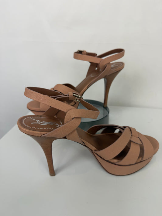 Saint Laurent Matte Leather Nude Tribute Platform Heels