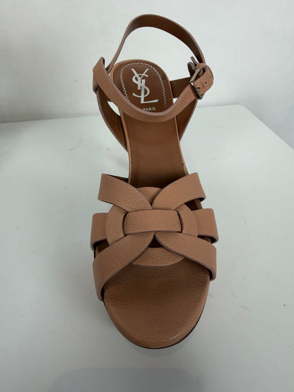 Saint Laurent Matte Leather Nude Tribute Platform Heels