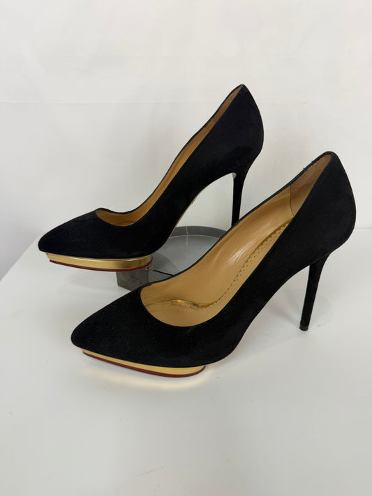 Charlotte Olympia Black Suede Debbie Platform Heels