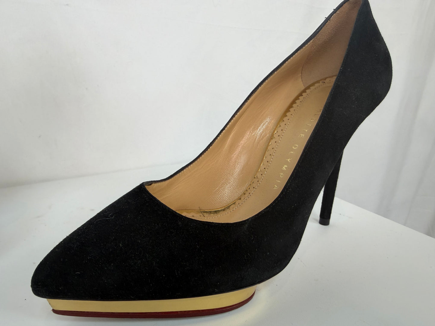 Charlotte Olympia Black Suede Debbie Platform Heels