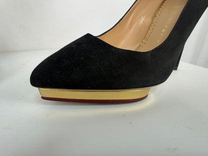 Charlotte Olympia Black Suede Debbie Platform Heels