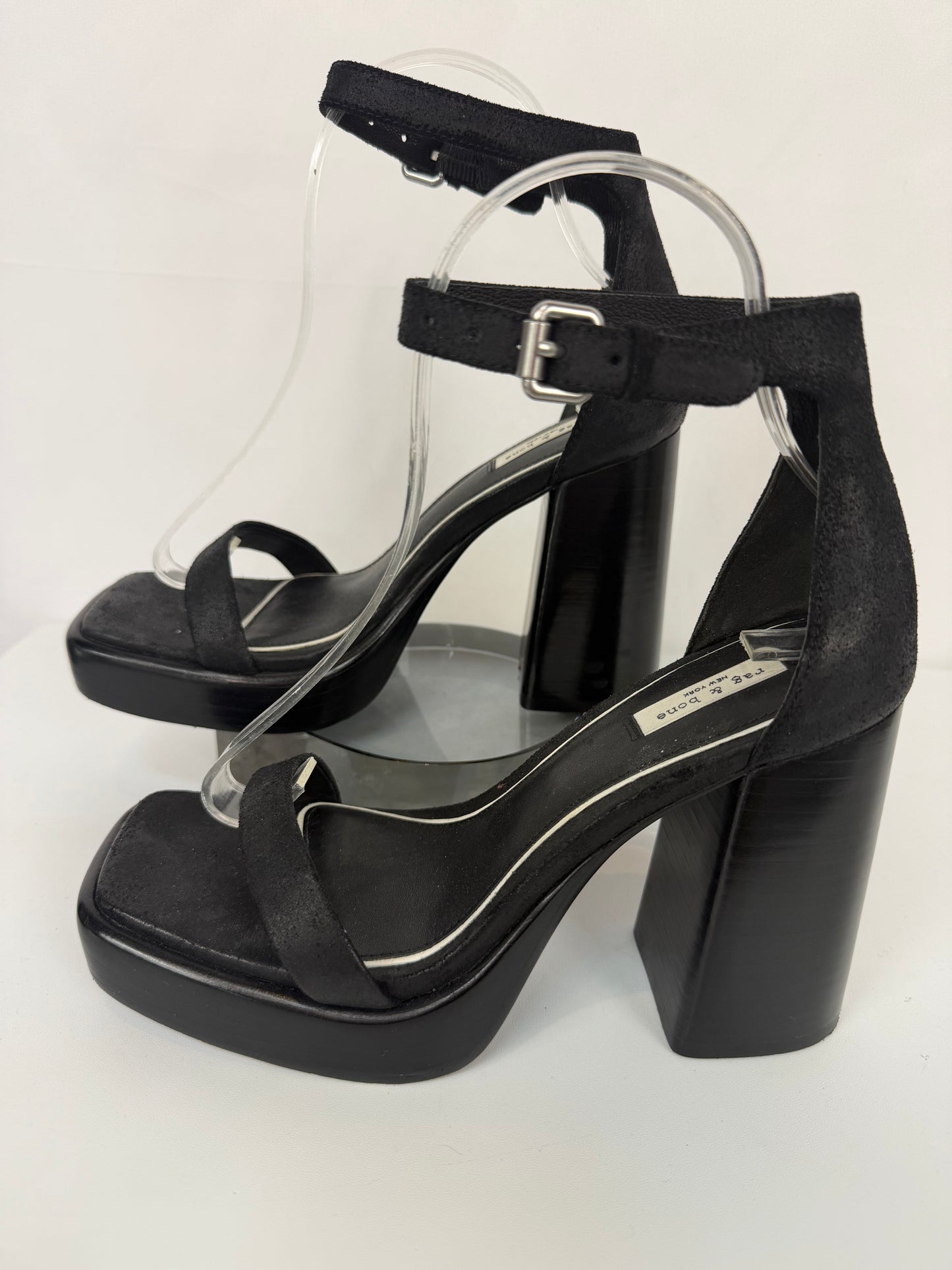 Rag & Bone Black Platform Block Heels w/ Ankle & Toe Straps