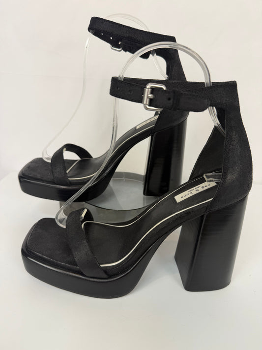 Rag & Bone Black Platform Block Heels w/ Ankle & Toe Straps