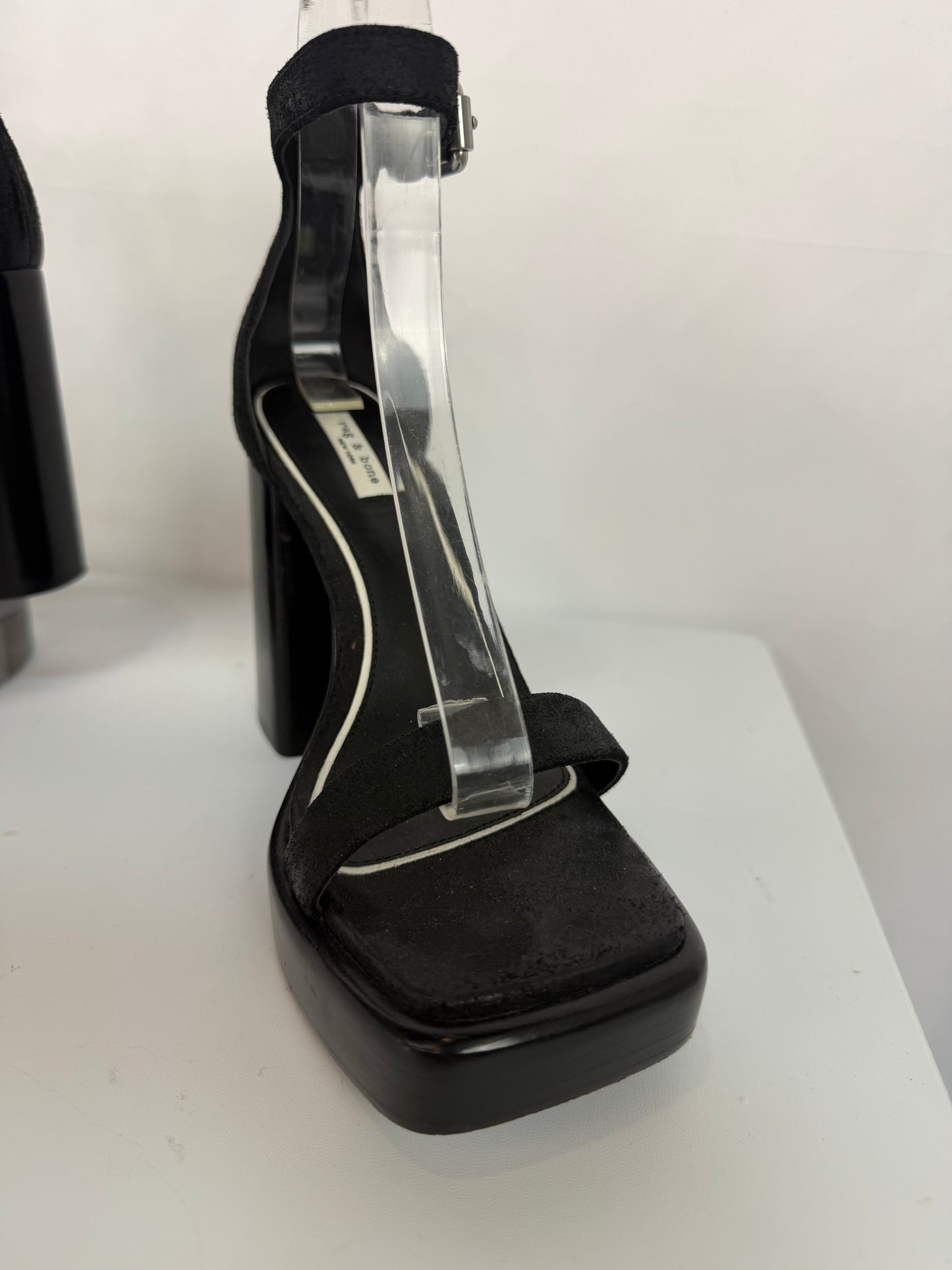 Rag & Bone Black Platform Block Heels w/ Ankle & Toe Straps