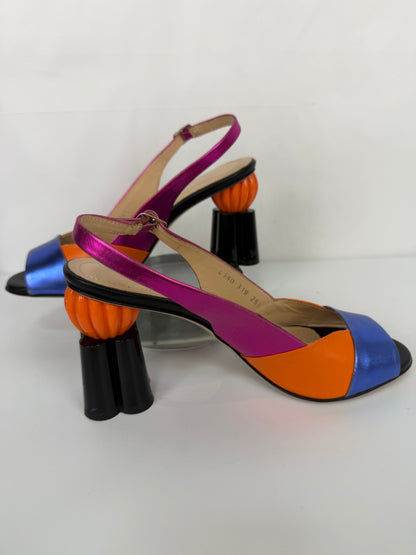 Vinci Leather Colorblock "The Rize" Multicolor Pumpkin Heel