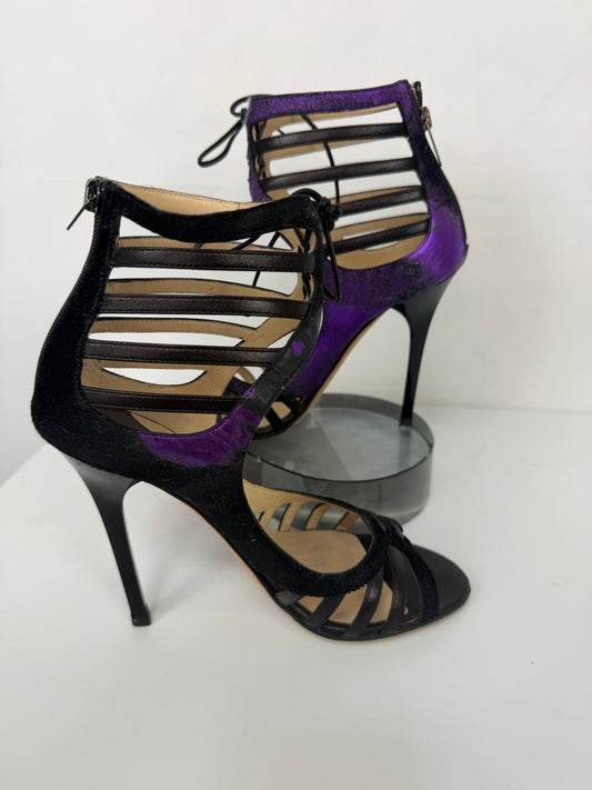 Jimmy Choo Black & Purple Metallic "Darcy" Heeled Sandals