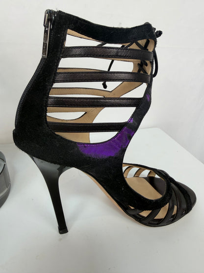 Jimmy Choo Black & Purple Metallic "Darcy" Heeled Sandals