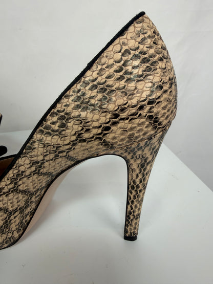 Joan & David Tan Black Snakeskin Bow Tie peep Toe Pumps