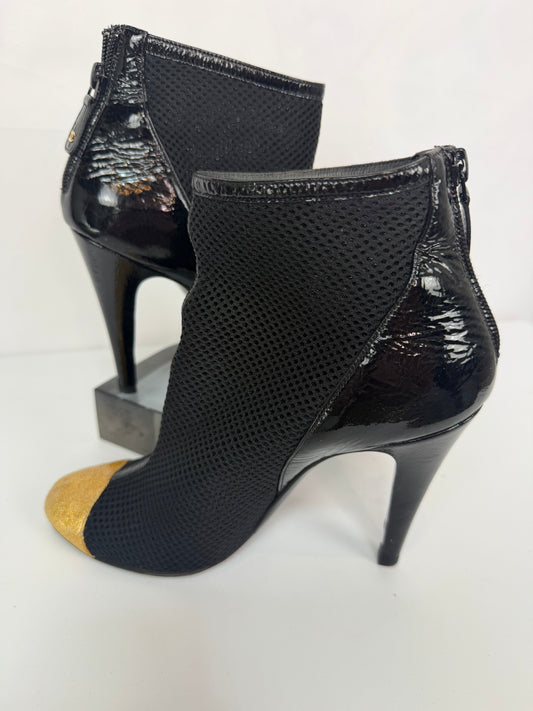Chanel Black Patent Leather Booties w/ Gold Toe