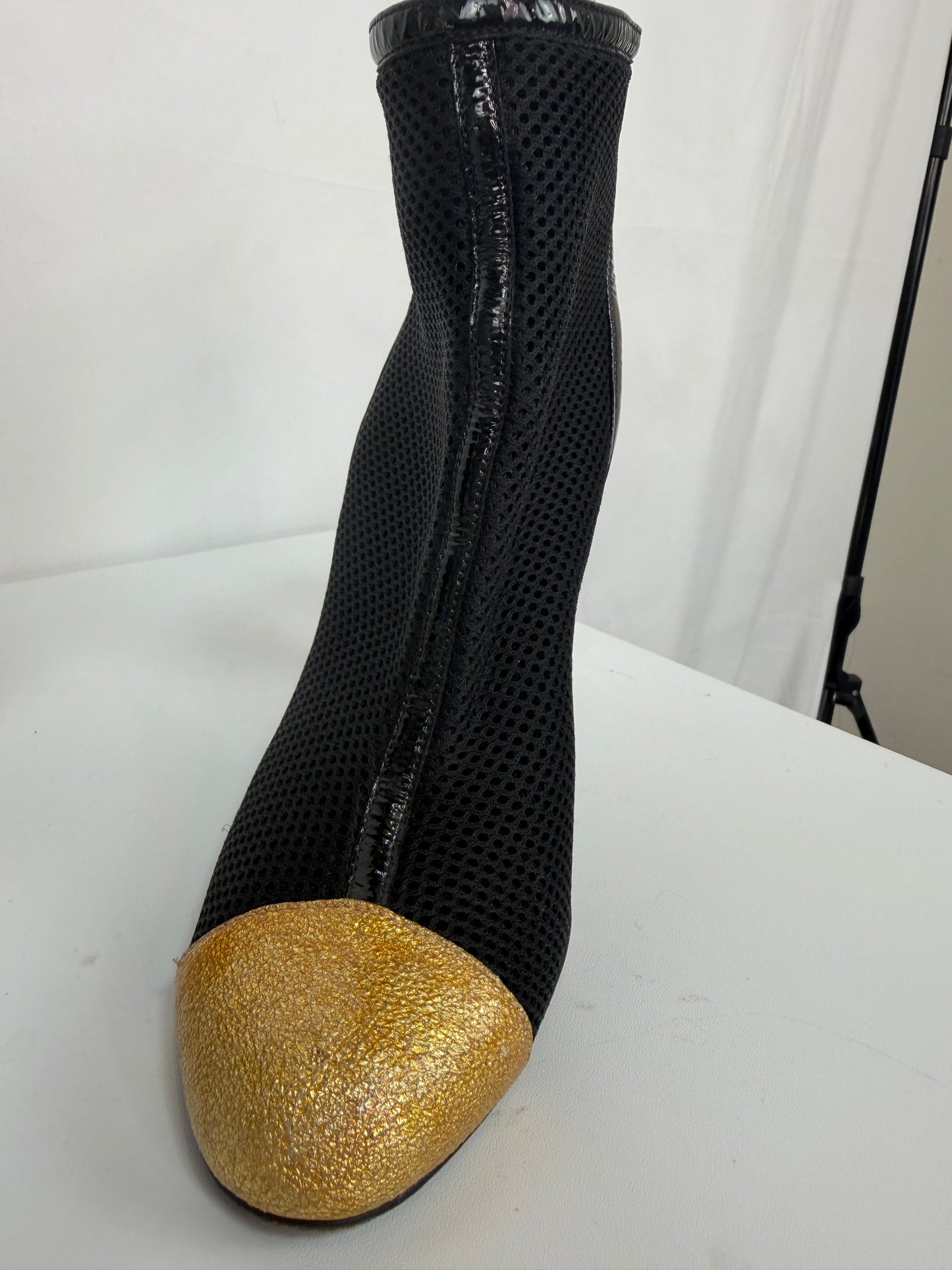 Chanel Black Patent Leather Booties w/ Gold Toe
