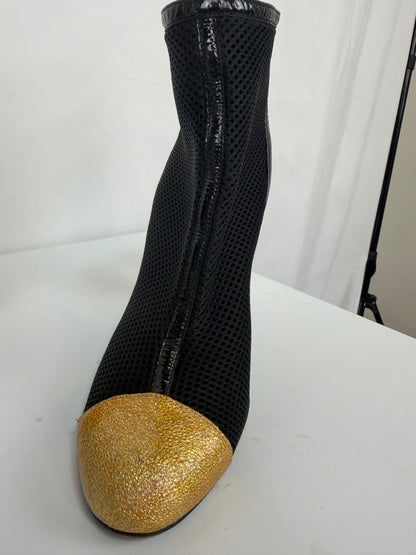 Chanel Black Patent Leather Booties w/ Gold Toe