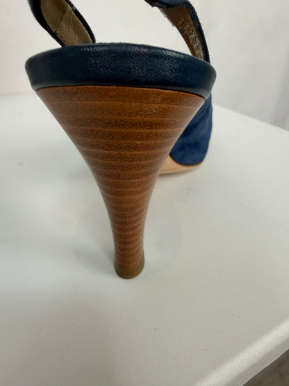 COMES WITH BOX - Tod's Blue Suede Peep Toe Sling Back Heels w/ Tassels