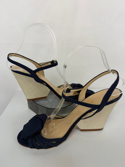 Kate Spade Navy Bow Tie Ankle Strap Heeled Sandals