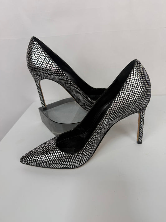 Manolo Blahnik Suede Black & Silver Snakeskin Pointed Toe Pumps