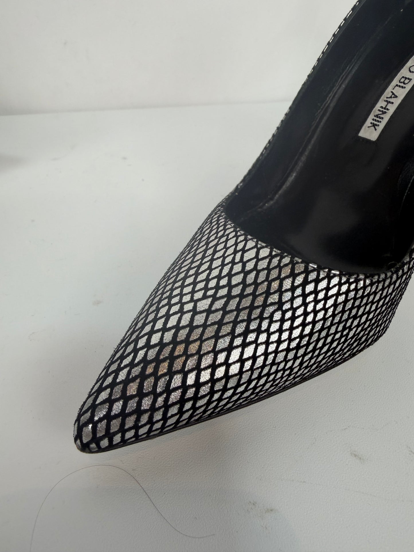 Manolo Blahnik Suede Black & Silver Snakeskin Pointed Toe Pumps