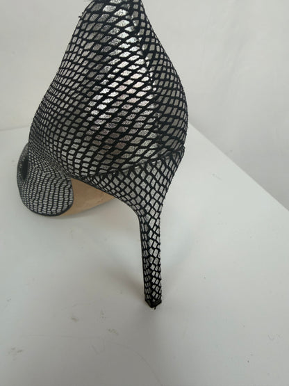Manolo Blahnik Suede Black & Silver Snakeskin Pointed Toe Pumps