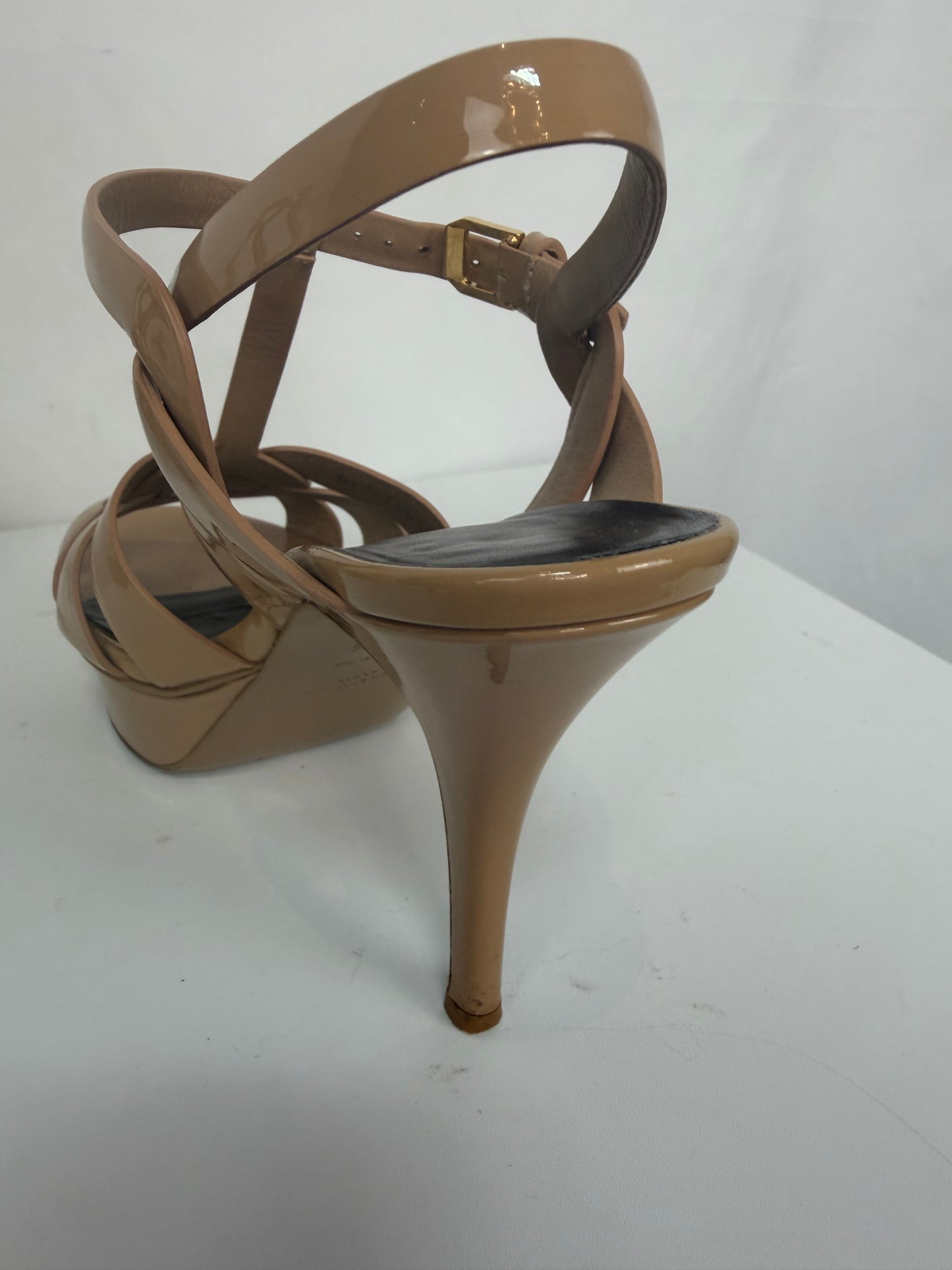 Saint Laurent Patent Leather Nude Tribute Platform Sandals