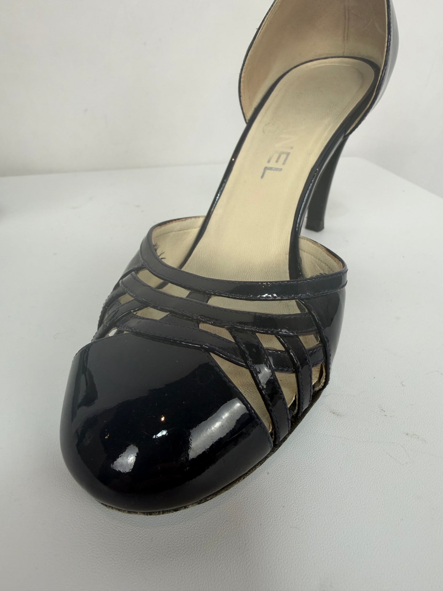 Chanel Navy Patent Leather 2013 Interlocking CC D'Orsay Pumps