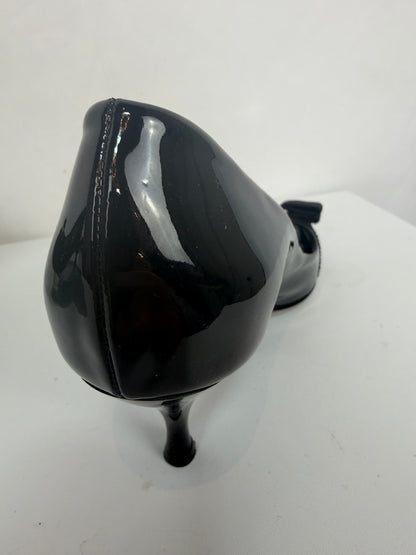 Ferragamo Black Peep Toe Heels w/ Bow & Silver Hardware