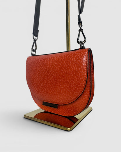 Brunello Cucinelli Orange Textured Leather Flap Crossbody Bag