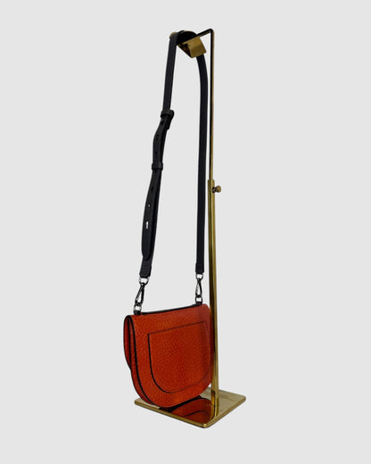 Brunello Cucinelli Orange Textured Leather Flap Crossbody Bag