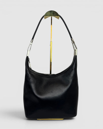 Gucci Black Leather Shoulder Bag w/ GG Zipper