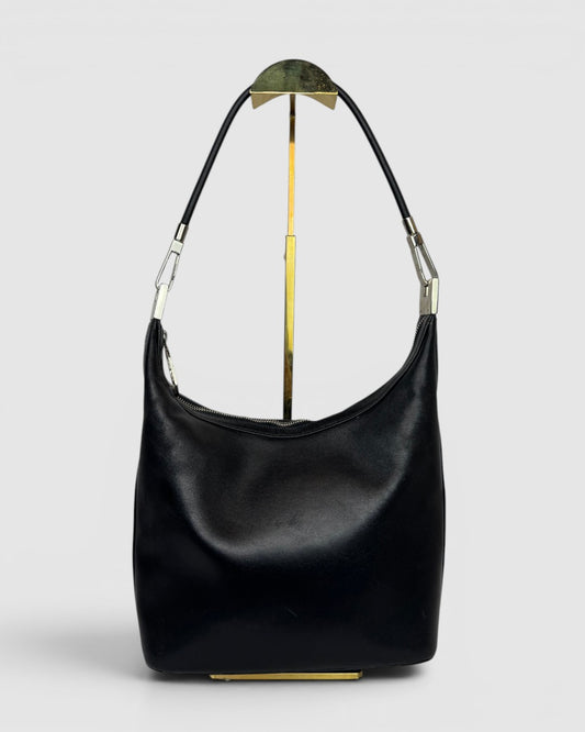 Gucci Black Leather Shoulder Bag w/ GG Zipper