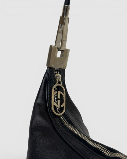Gucci Black Leather Shoulder Bag w/ GG Zipper
