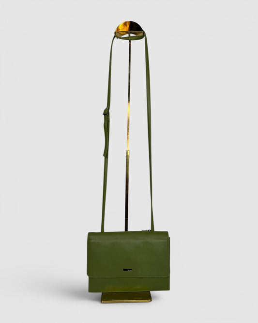 Furla Leather Sage Green Flap Over Bag w Wallet Crossbody Bag