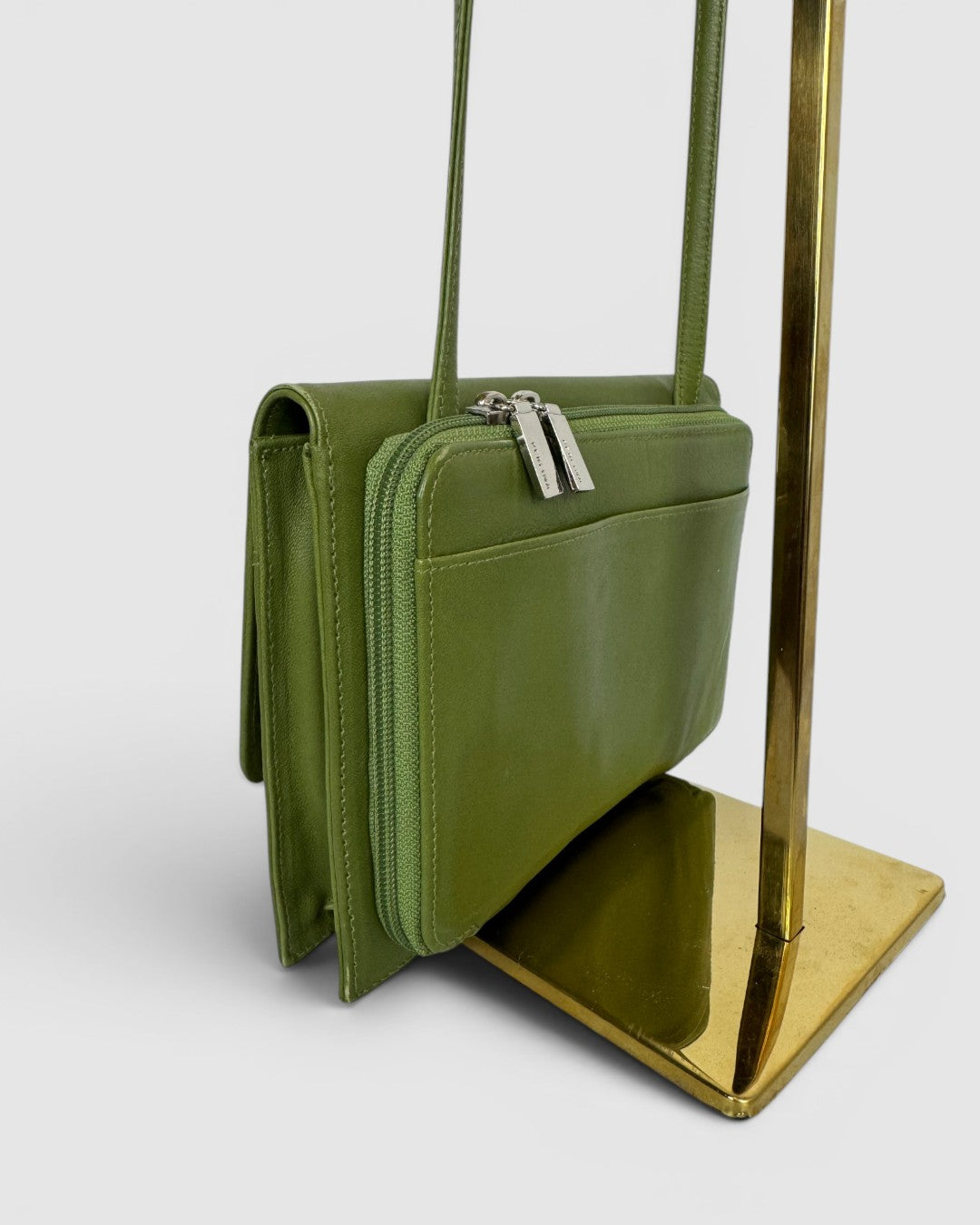 Furla Leather Sage Green Flap Over Bag w Wallet Crossbody Bag