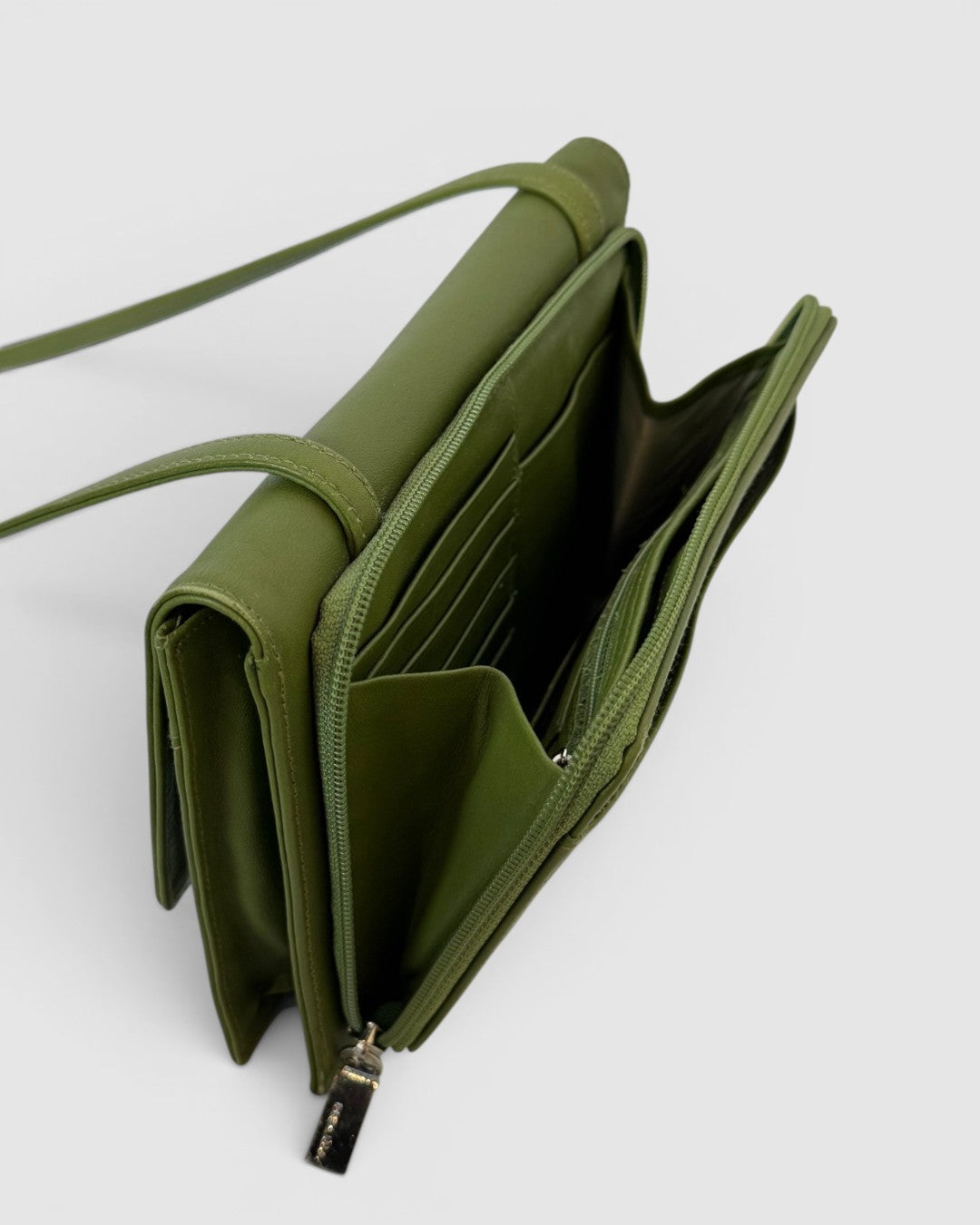 Furla Leather Sage Green Flap Over Bag w Wallet Crossbody Bag