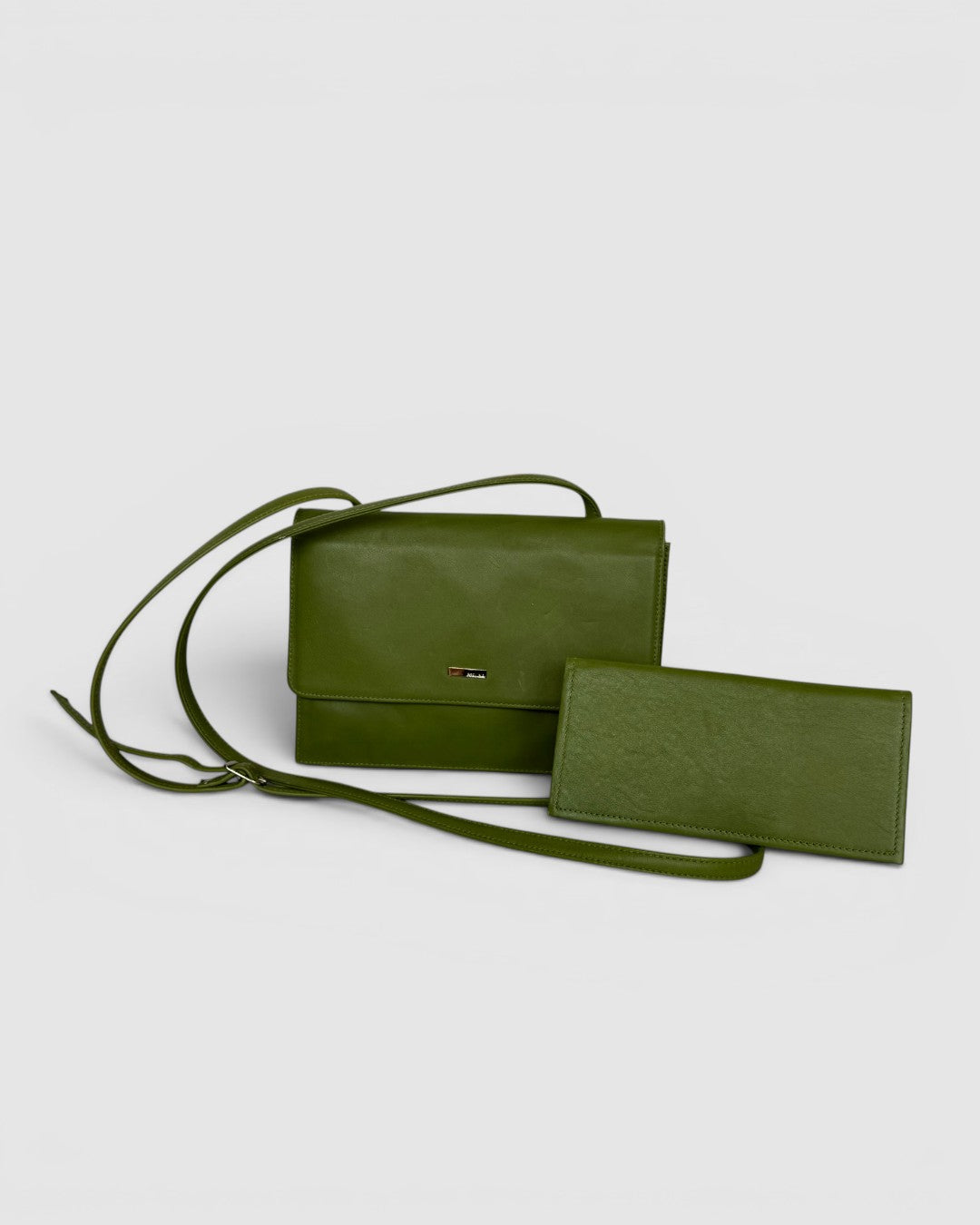 Furla Leather Sage Green Flap Over Bag w Wallet Crossbody Bag