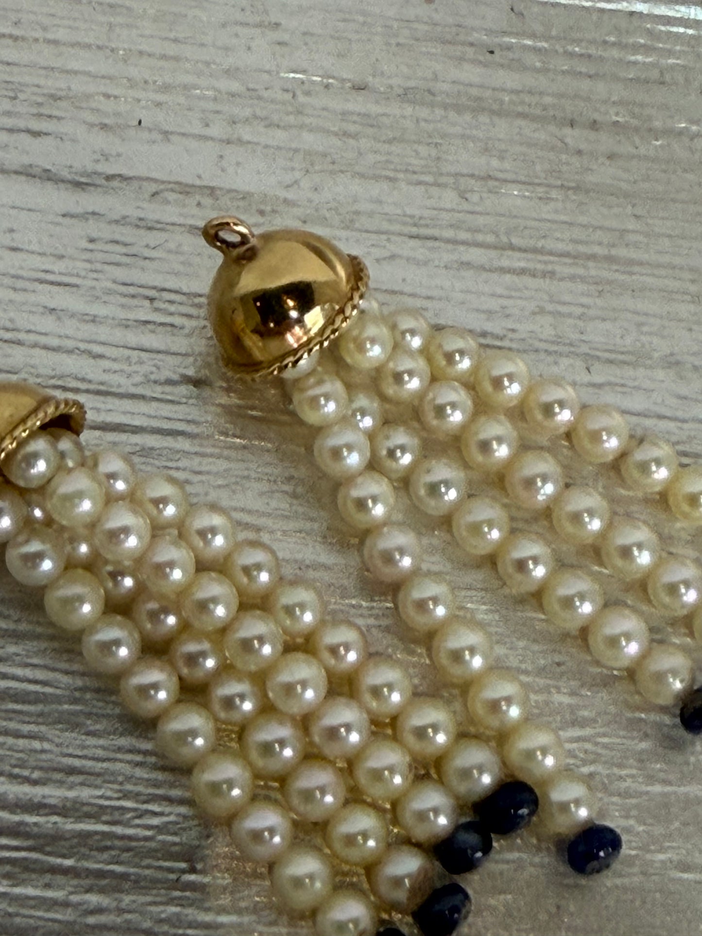 Genuine Pearl & Lapis Bead 14K Gold Ear Jacket Earrings