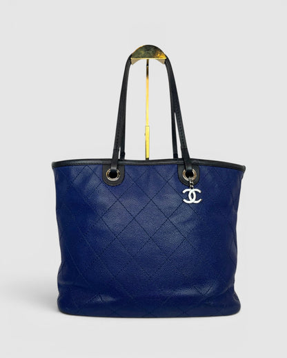 Chanel Leather Navy Blue Quilted "Fever" Shopping Tote