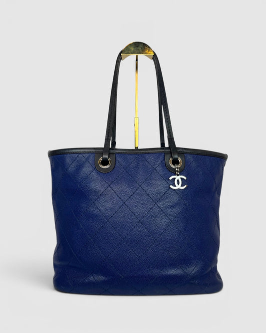 Chanel Leather Navy Quilted "Fever" Shopping Tote