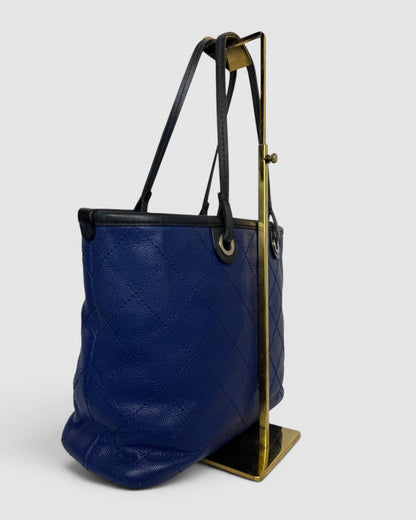 Chanel Leather Navy Blue Quilted "Fever" Shopping Tote