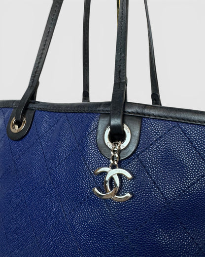 Chanel Leather Navy Blue Quilted "Fever" Shopping Tote