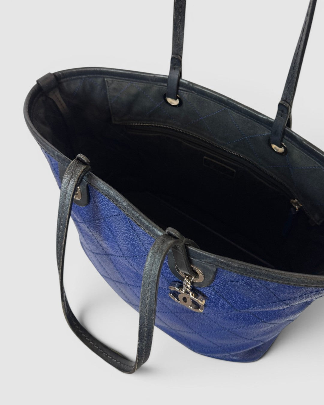 Chanel Leather Navy Blue Quilted "Fever" Shopping Tote