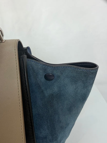 Celine Grey Black Leather Blue Suede "Trapeze Trim-Color" 2 Way Bag