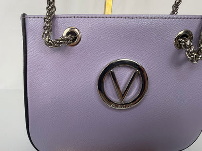 Valentino By Mario Light Purple Leather Top Zip V Logo Silver Chain Strap Bag