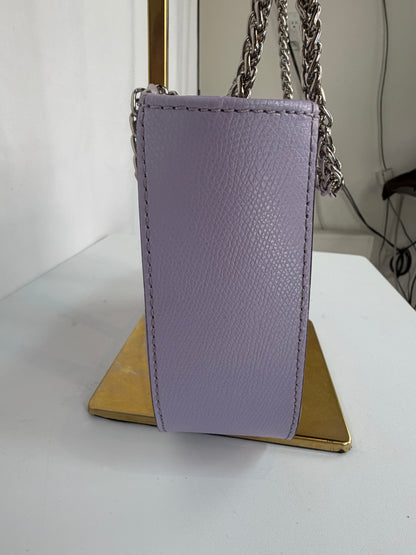 Valentino By Mario Light Purple Leather Top Zip V Logo Silver Chain Strap Bag