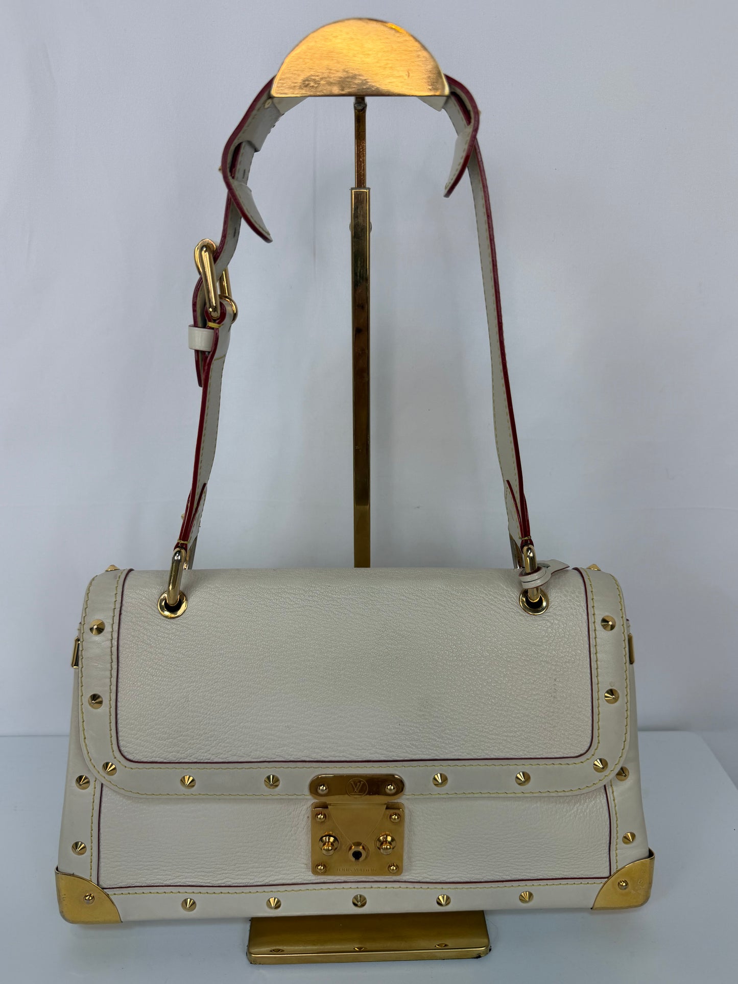 Louis Vuitton White Ivory Leather Gold Studded "Suhali Le Talentueux" Flap Shoulder Bag