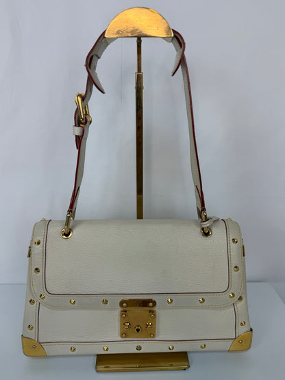 Louis Vuitton White Ivory Leather Gold Studded "Suhali Le Talentueux" Flap Shoulder Bag
