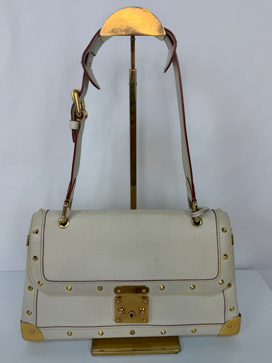Louis Vuitton White Ivory Leather Gold Studded "Suhali Le Talentueux" Flap Shoulder Bag