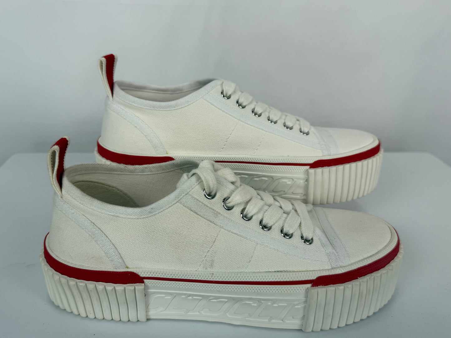 Christian Louboutin White Red Trim "Super Pedro" Platform Sneakers