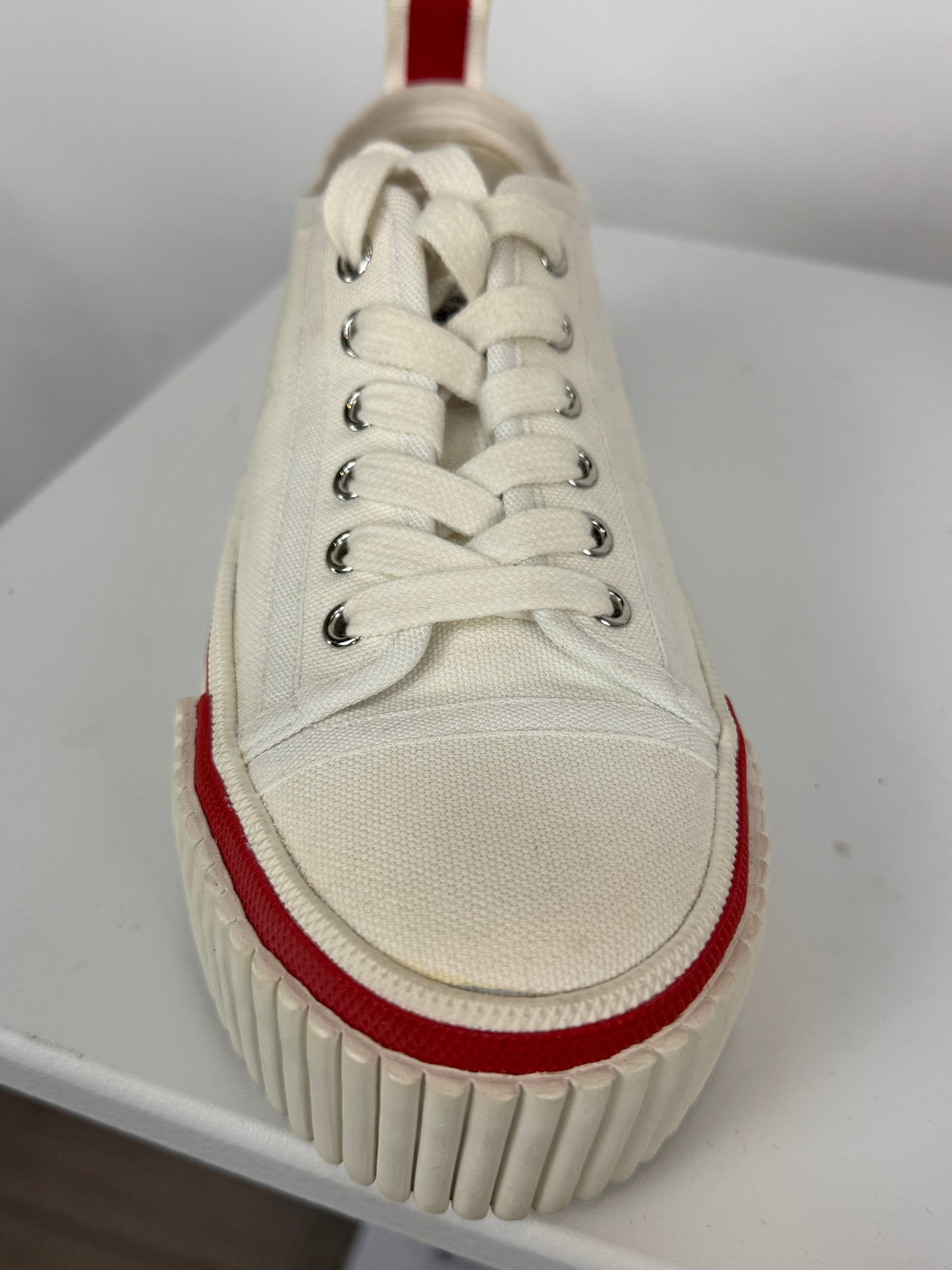Christian Louboutin White Red Trim "Super Pedro" Platform Sneakers